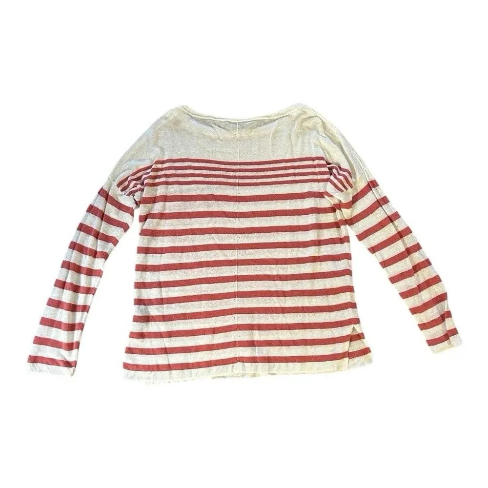 Rag & Bone Linen Striped Pullover Top Womens Medium White Red Stripe Soft
